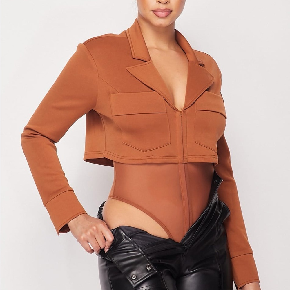Deep-v Cropped Blazer Bodysuit